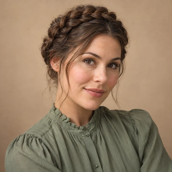 Woman with a braided crown wrapped around her head