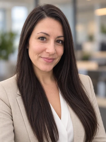 Drag to compare an outdoor photo with the AI corporate headshot in a beige blazer (after)