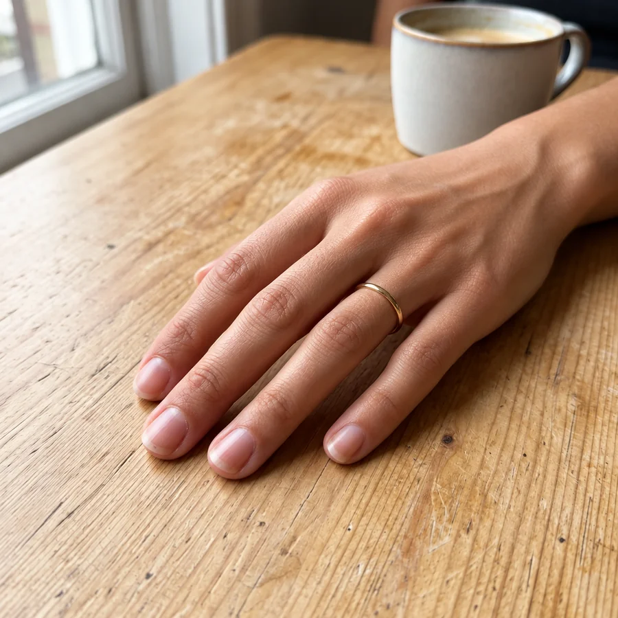 Drag to compare the bare nails and the French tip manicure preview (before)