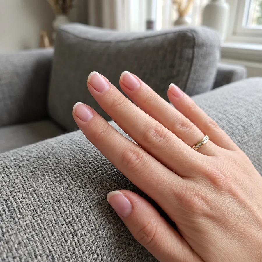 Drag to compare the bare nails and the pink ombre AI nails (before)