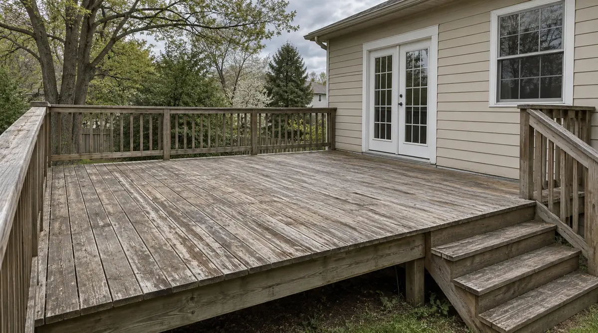 Drag to compare the old wooden deck and the new dining deck (before)