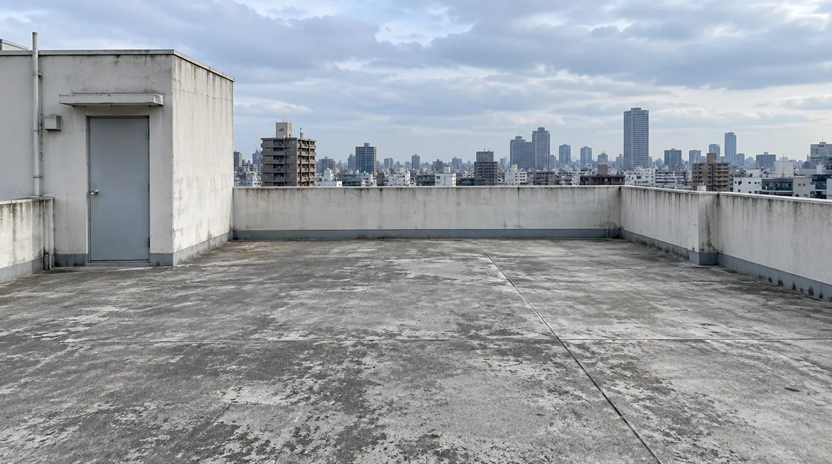 Drag to compare the empty rooftop and the furnished rooftop terrace (before)