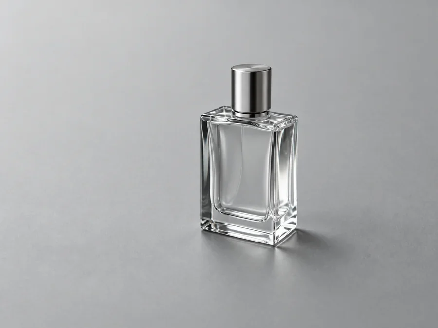 Drag to compare a plain perfume bottle photo with the same bottle in a spa product photoshoot (before)