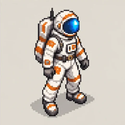 Isometric astronaut sprite in a white suit with orange details