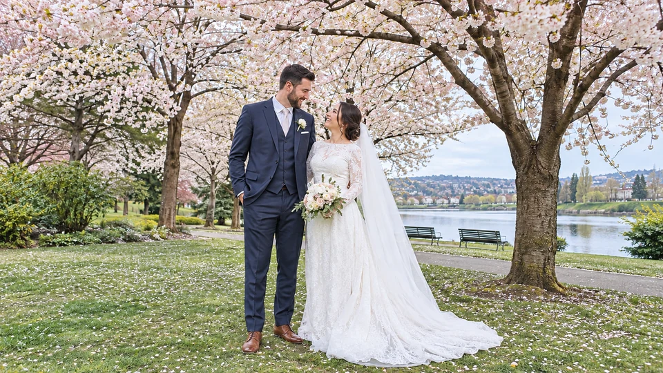 Drag to compare the dull original and the light and airy wedding photo edit (after)