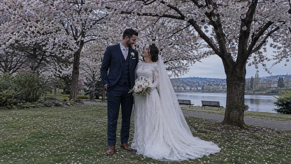 Drag to compare the dull original and the light and airy wedding photo edit (before)