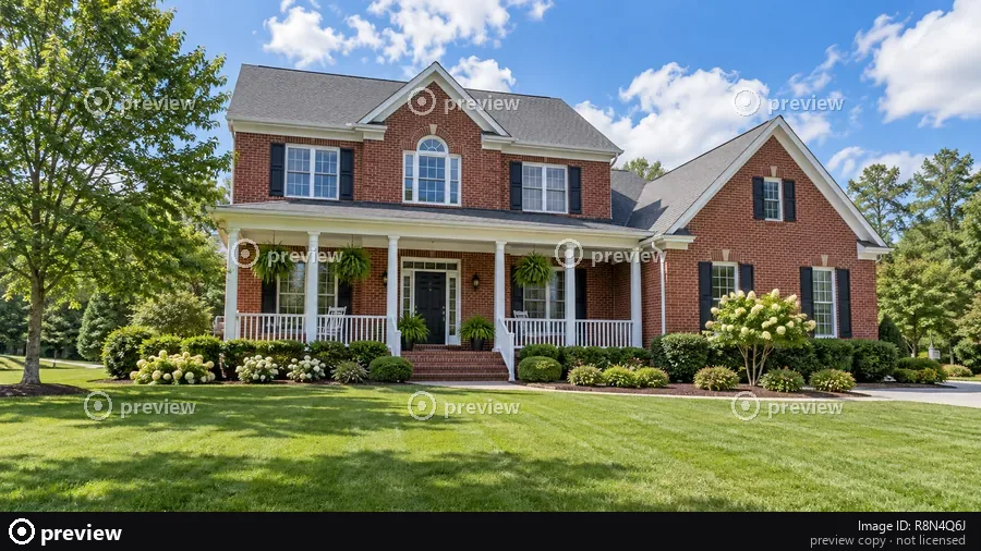 Drag to compare the brick house preview with faint marks and an ID strip and the cleaned comp for a listing mockup (before)