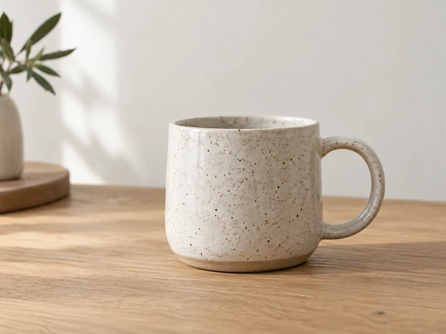Drag to compare the ceramic mug product shot covered in faint repeated marks and the clean shot (after)