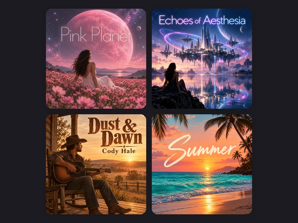 Album artwork maker results for dream pop, ambient, country, and summer releases