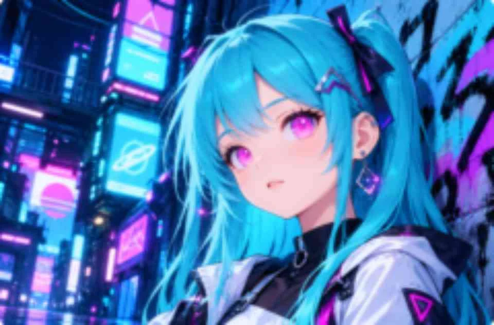 Drag to compare the generated neon anime art before and after 4× upscaling (before)