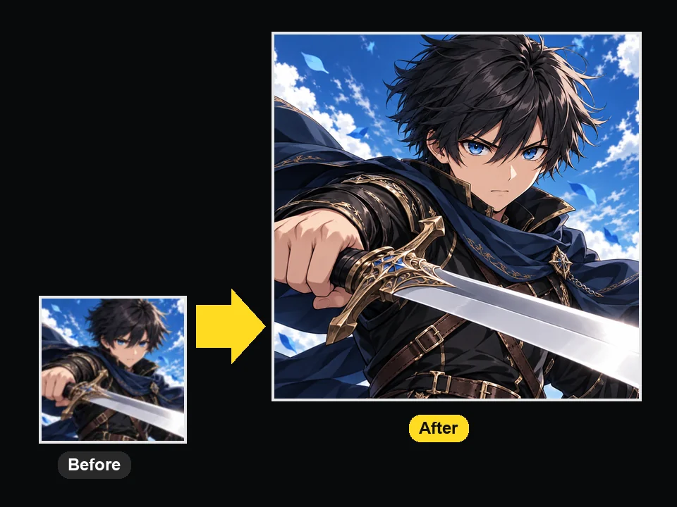 Small anime swordsman image enlarged into a sharp 4K illustration
