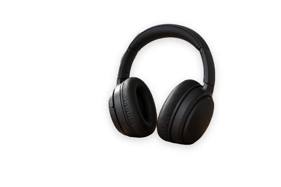 Drag to compare the headphones on a desk and on a white background (after)