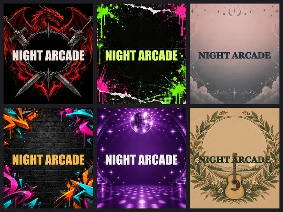 Music band logo maker results in metal, punk, indie, hip-hop, K-pop, and folk styles