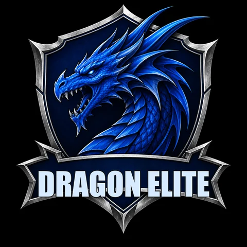 Band emblem maker idea: a blue dragon crest with DRAGON ELITE lettering