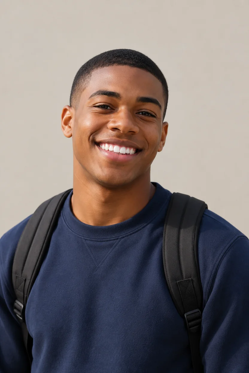 Drag to compare the student before and after the beard filter (before)