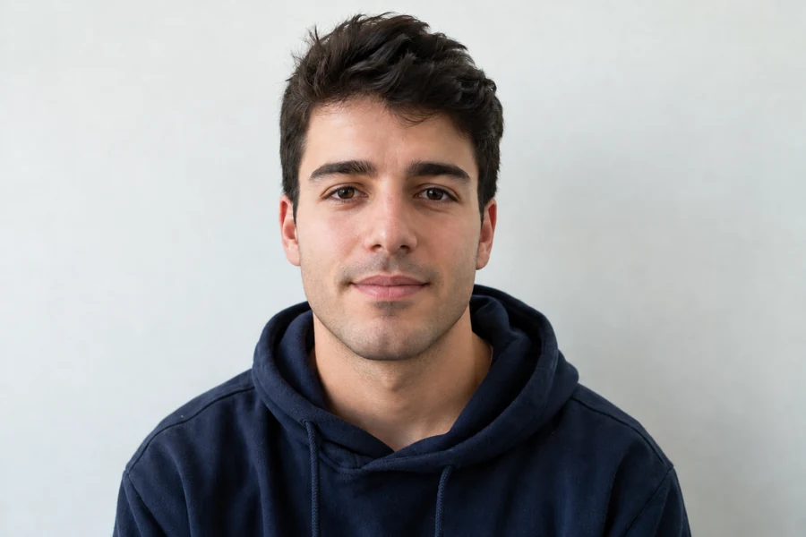 Drag to compare the bearded headshot and the clean-shaven headshot (after)