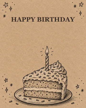Hand-drawn birthday card on kraft paper with a sketched cake and a candle