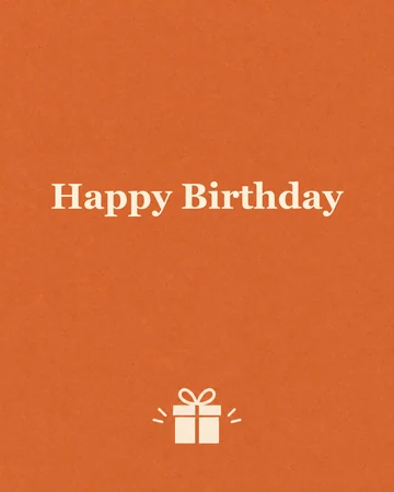 Minimal terracotta birthday card with a gift icon and Happy Birthday in cream serif letters