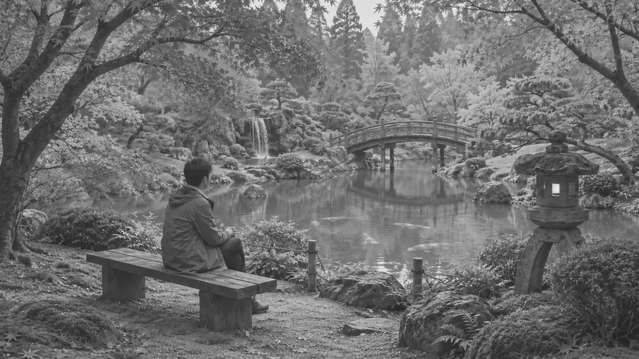 Drag to compare the garden photo and the Soft Matte black and white version (after)