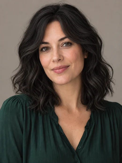 Drag to compare salt and pepper waves with the same woman in natural black (after)