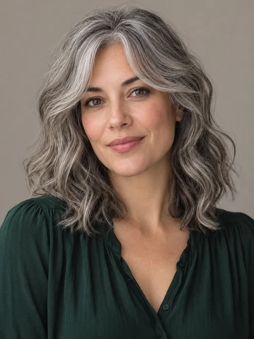 Drag to compare salt and pepper waves with the same woman in natural black (before)