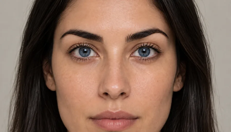 Close-up portrait with brown eyes changed to a natural blue