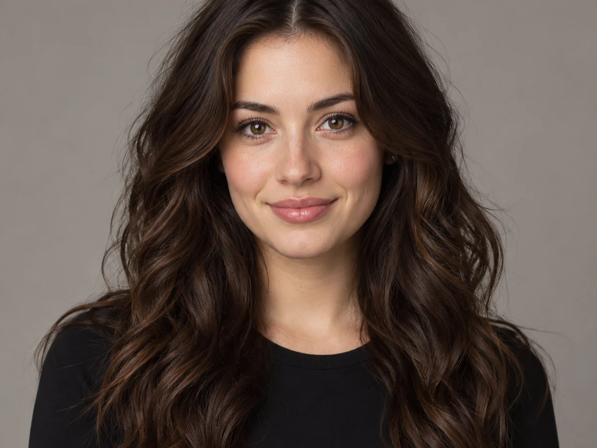 Drag to compare brown waves with the same hair after adding blue highlights (before)