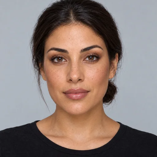 Drag to compare the bare face and the bold glamour makeup on the same face shape (after)