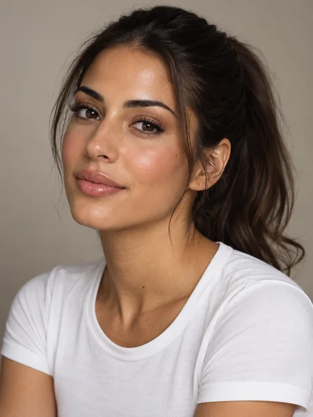 Woman in a white tee with light everyday glam
