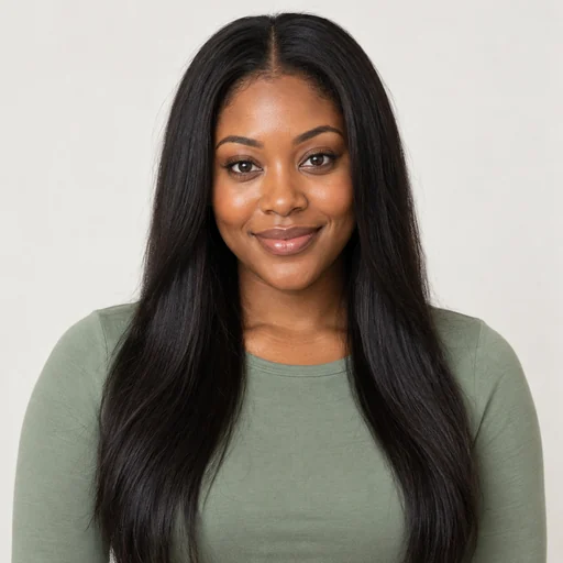 Drag to compare long straight hair with the same woman in box braids (before)