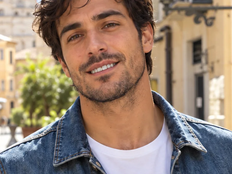 Close-up of a smiling man wearing diamond grillz