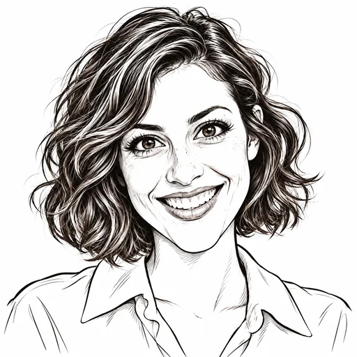 Minimal black line ink caricature of a woman with short hair