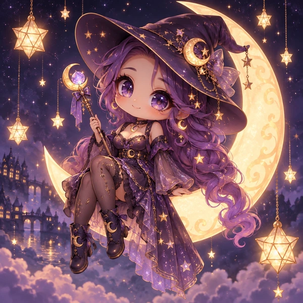 Chibi wizard with a white beard and a purple hat casting blue magic