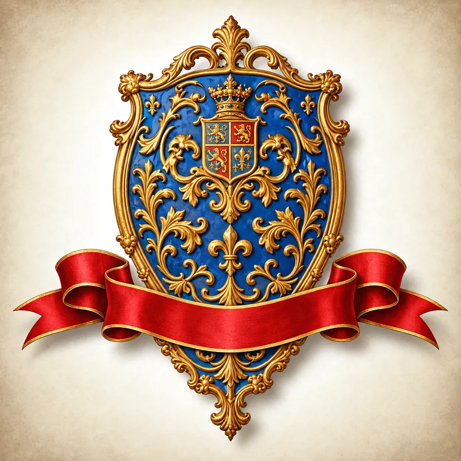 Coat of arms with a red motto ribbon