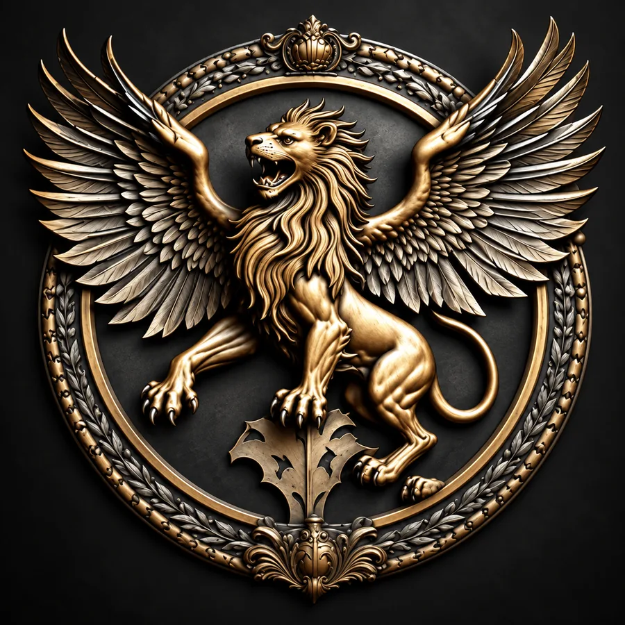 Metal winged lion emblem