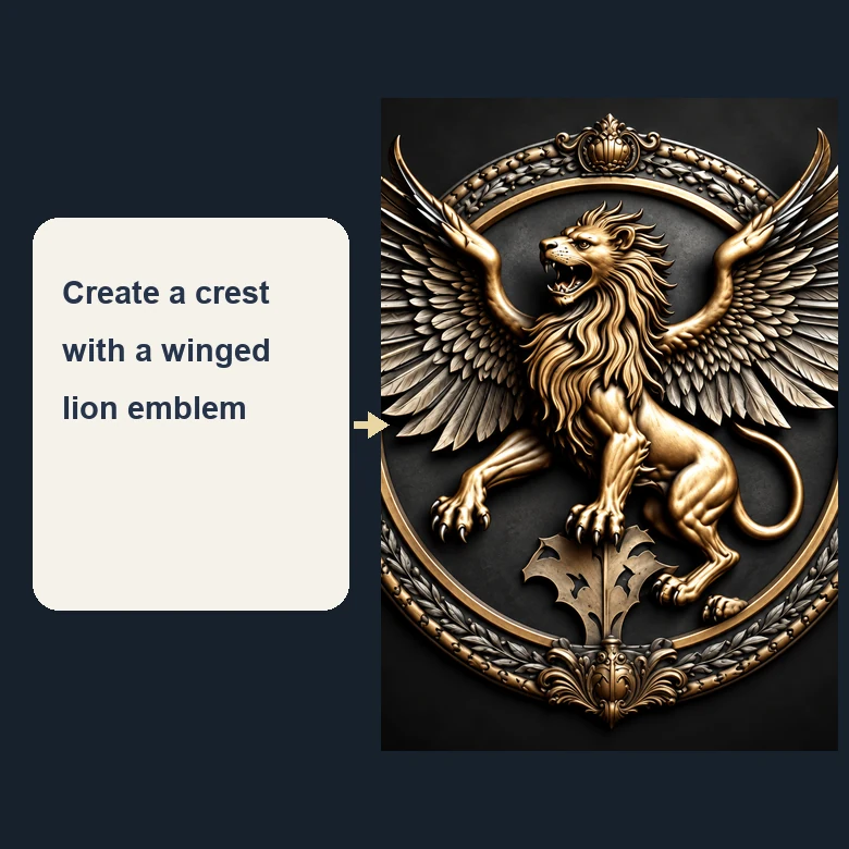 Text prompt turned into a winged lion family crest