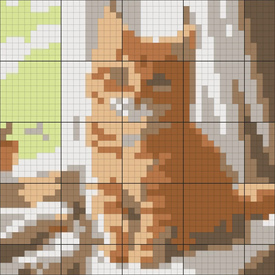 Drag to compare a 45-stitch, 8-color pattern with a 100-stitch, 30-color pattern (before)