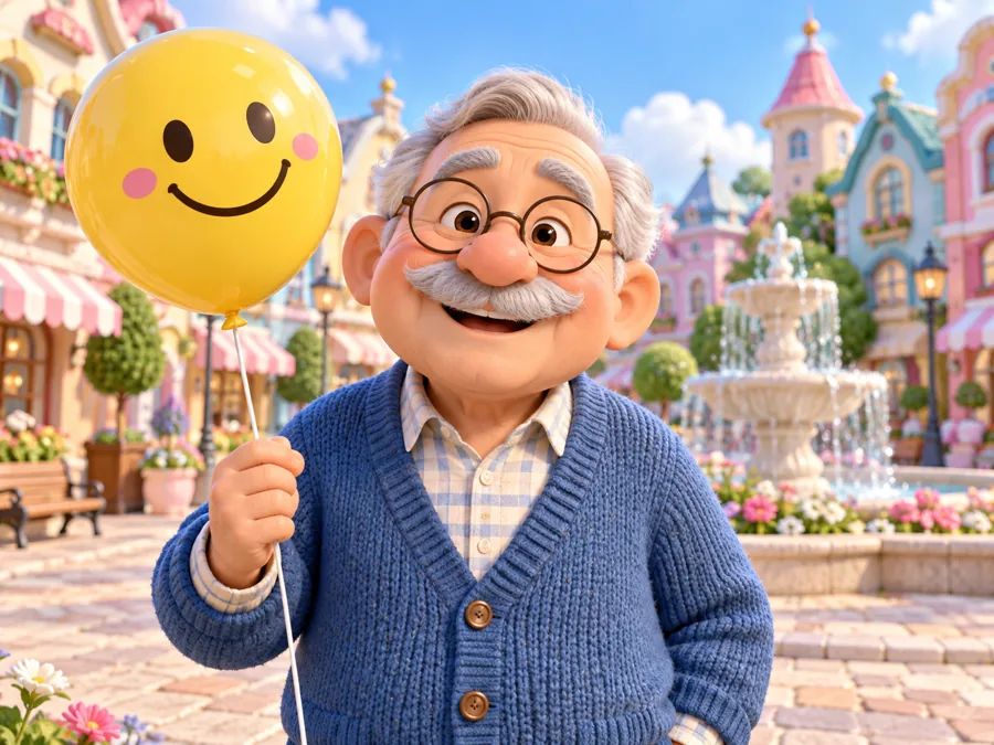 Drag to compare the cartoon grandpa before and after the crying filter (before)