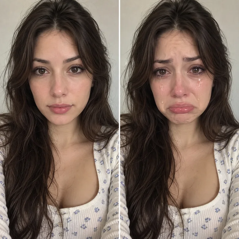 A selfie turned into a sad face meme