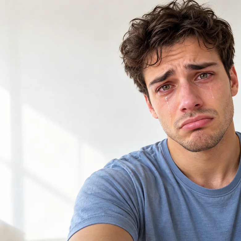 A selfie turned into a sad reaction face for a video thumbnail