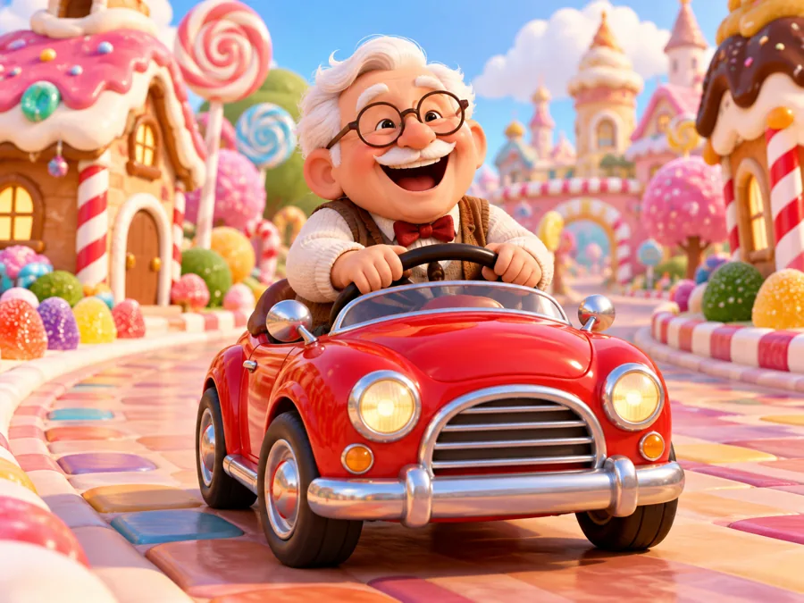 Drag to compare the happy cartoon grandpa and the crying cartoon grandpa (before)