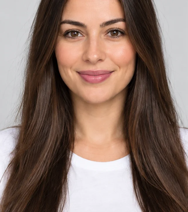 Drag to compare long straight hair with the same woman with big voluminous curls (before)