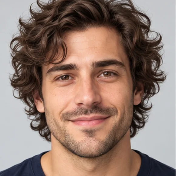 Man with medium-length loose curls on top