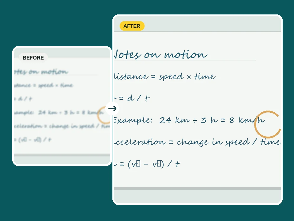 Shop sign, product label, and whiteboard formulas with sharpened text
