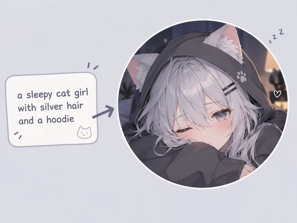 A short text description turned into an original anime character avatar