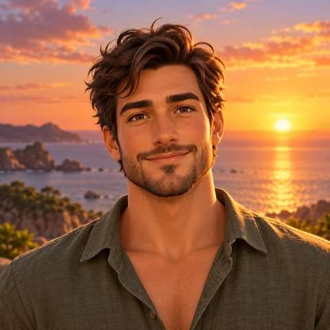 3D avatar Discord profile picture of a smiling man at sunset