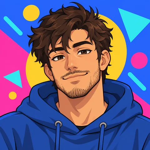 Cartoon Discord profile picture of a man in a blue hoodie holding a phone