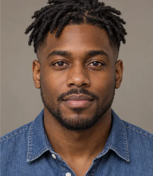 Drag to compare short hair with the same man with short dreads (after)