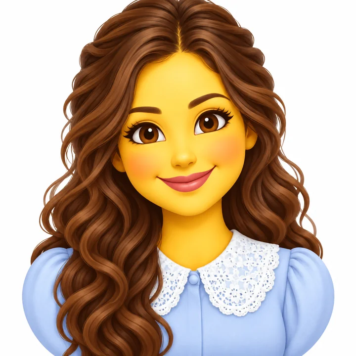 Drag to compare the photo of a woman with a lace collar and her yellow emoji (after)