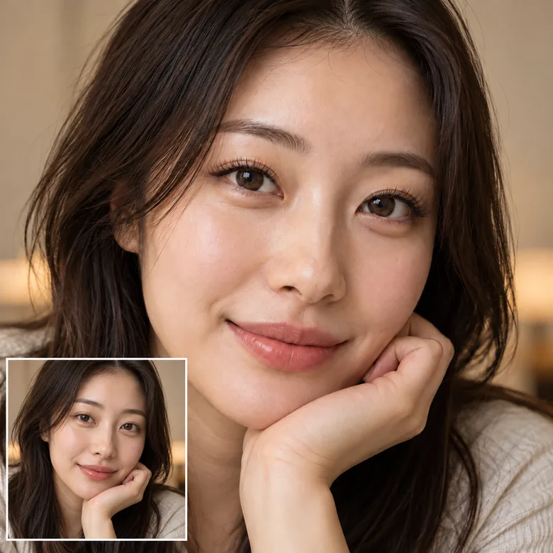 A selfie before and after adding lash extensions with the eyelash filter
